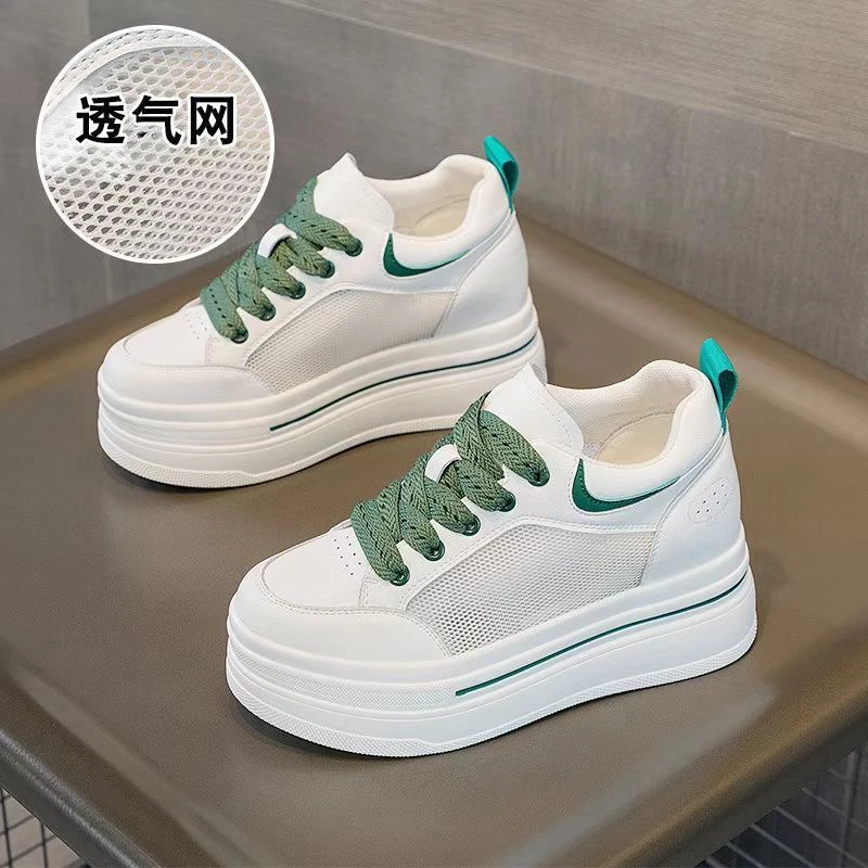 网鞋女内增高透气网面薄款2025夏春新款小个子小码松糕小白鞋女鞋