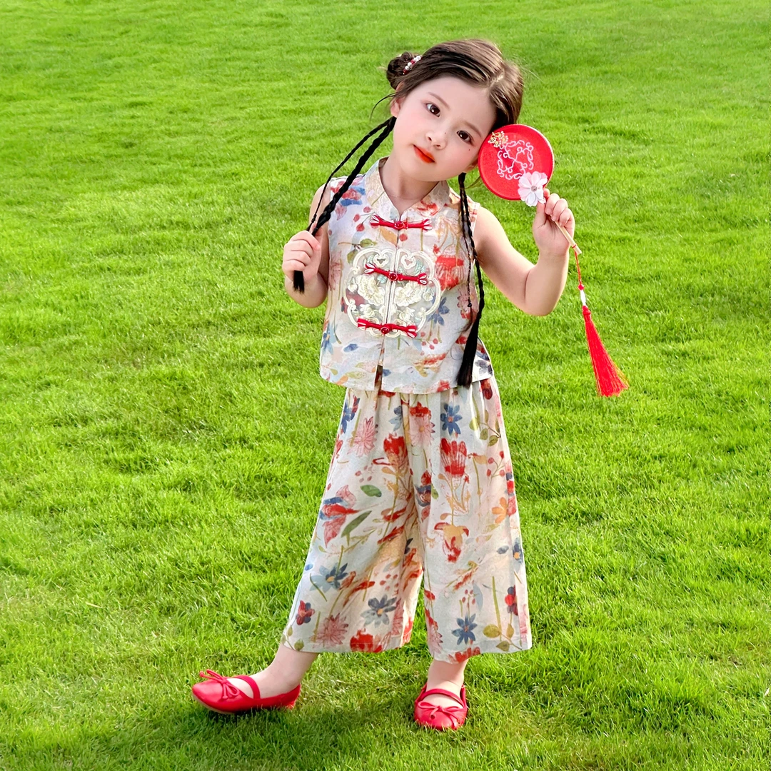 女童汉服套装2025夏季新款洋气儿童中式国风绵绸两件套女宝宝夏装