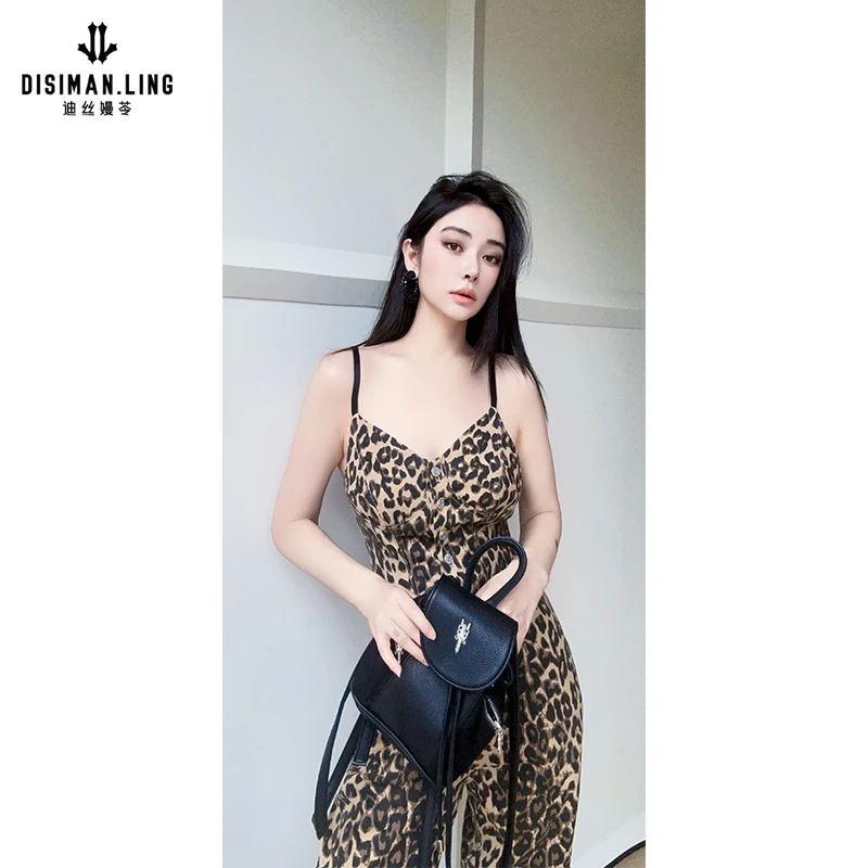 迪丝嫚苓花色连体裤显瘦气质时尚夏季复古豹纹原创设计师小众优雅