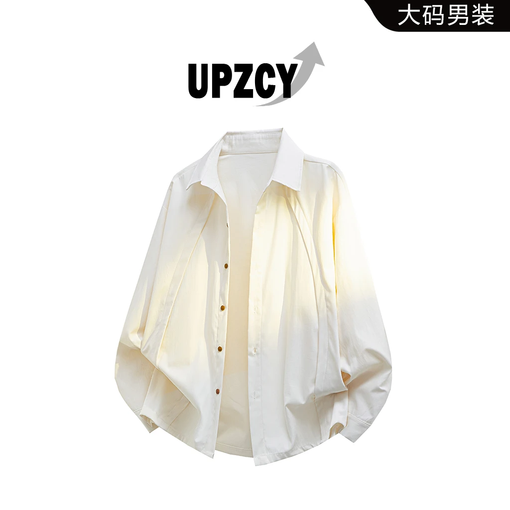 UPZCY男士大码拼接长袖衬衫春秋宽松休闲百搭痞帅上衣高级感男装