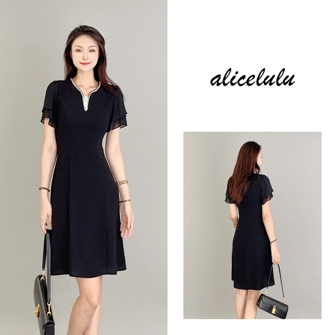 [alicelulu]灿若星辰连衣裙 名媛烫钻 轻柔花边 S1033938W