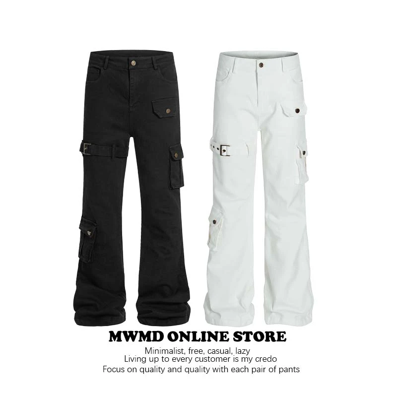 MWMD夏季美式高街多口袋vibe绑带微喇工装休闲裤男显瘦直筒裤子