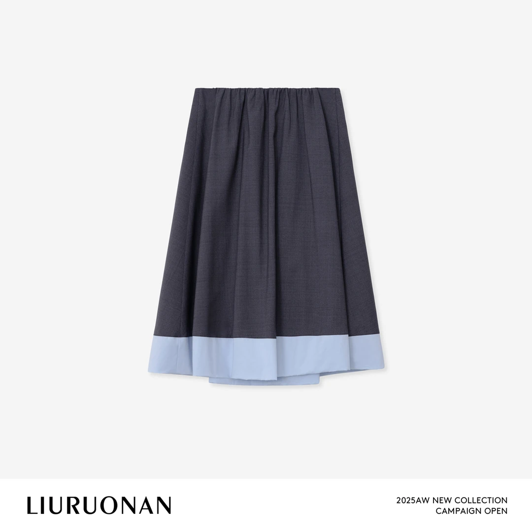 LIURUONAN 25FL【蓝色帆船】撞色拼接下摆半身裙秋冬宽松显瘦长裙女