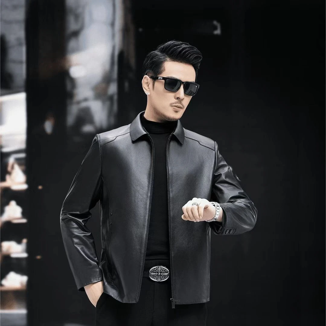 海宁头层牛皮秋冬羽绒脱卸男士商务皮衣夹克秋冬款翻领夹克2065冬