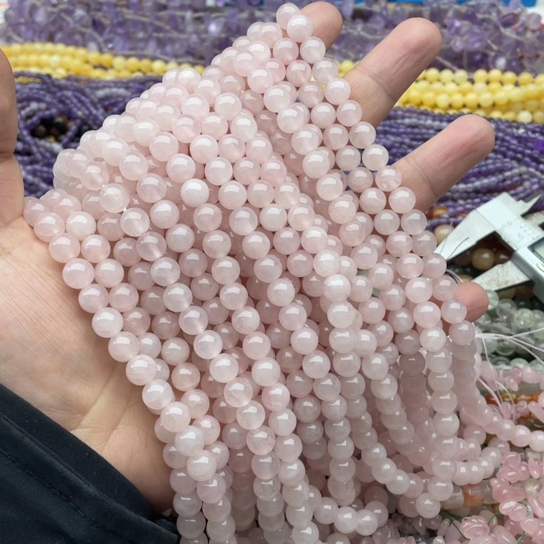 玛瑙/玉髓珠宝半成品未镶嵌一条装8mm粉水圆珠