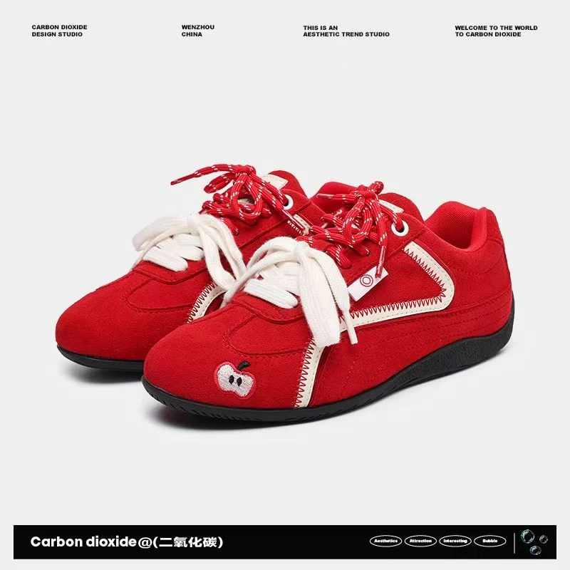 【现货/运费险+给八条鞋带】苹果鞋薄底红色赛车鞋新款复古休闲运动