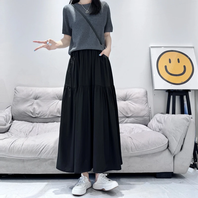 白色高腰a字半身裙女春夏季小个子超仙赫本风大摆伞裙直筒裙子