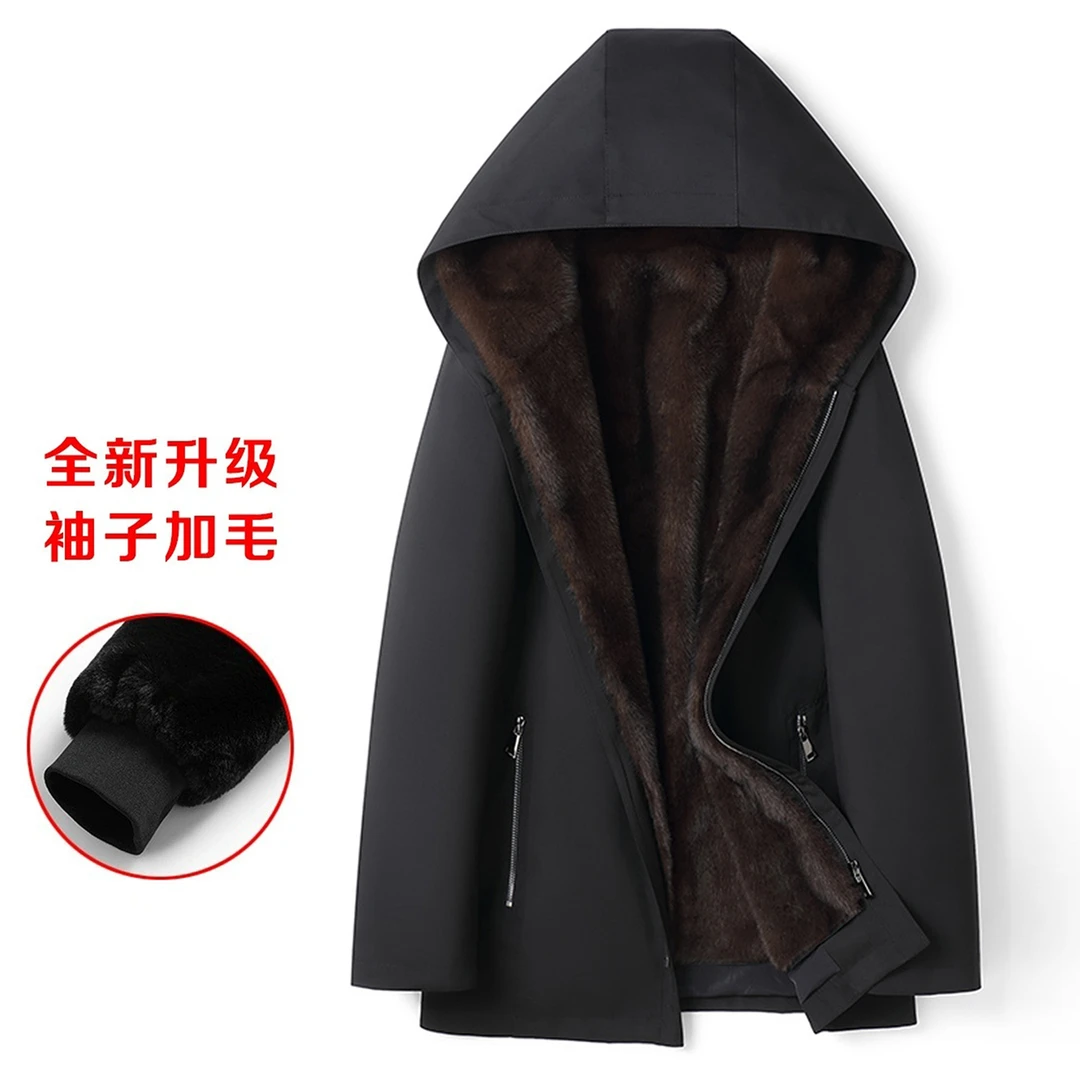 仿皮草派克服男貂内胆可拆卸加绒加厚2025新款冬中老年尼克服外套
