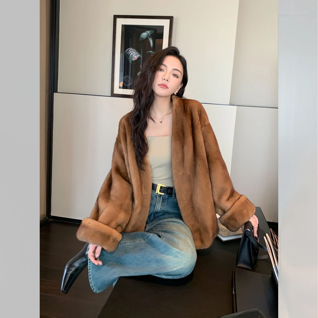 公主家 冬日余晖 典藏级进口小母貂整貂V领挽袖水貂皮草大衣外套