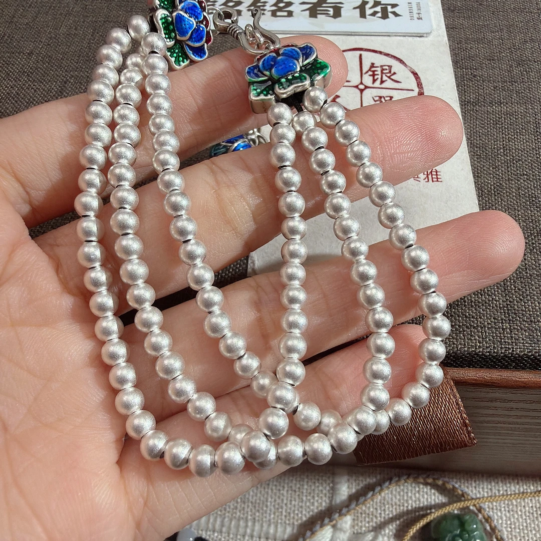 足银手链 【好运莲莲】古法珠手串 时尚复古百搭手串