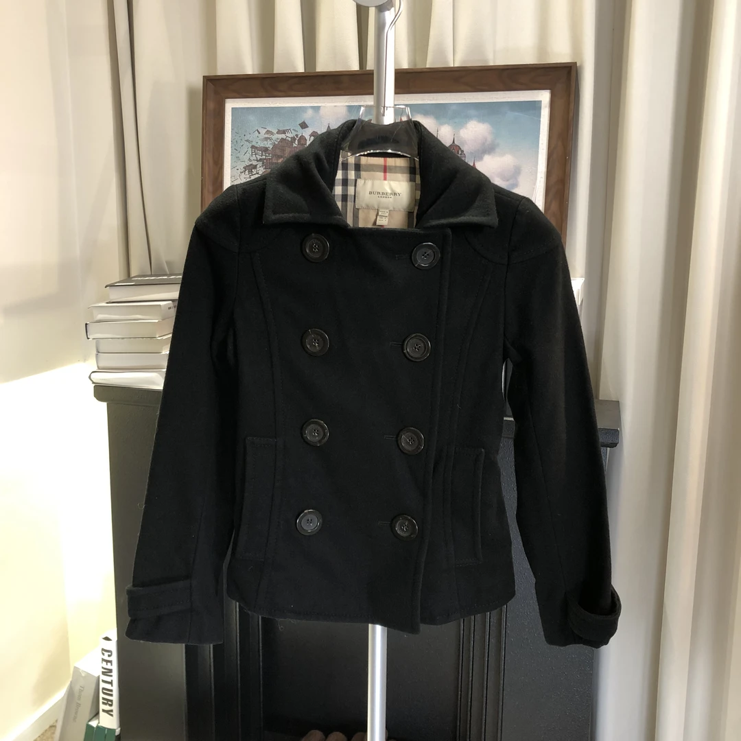 99新 BURBERRY/博柏利 BU921  短款双排扣毛呢大衣38码原价8000