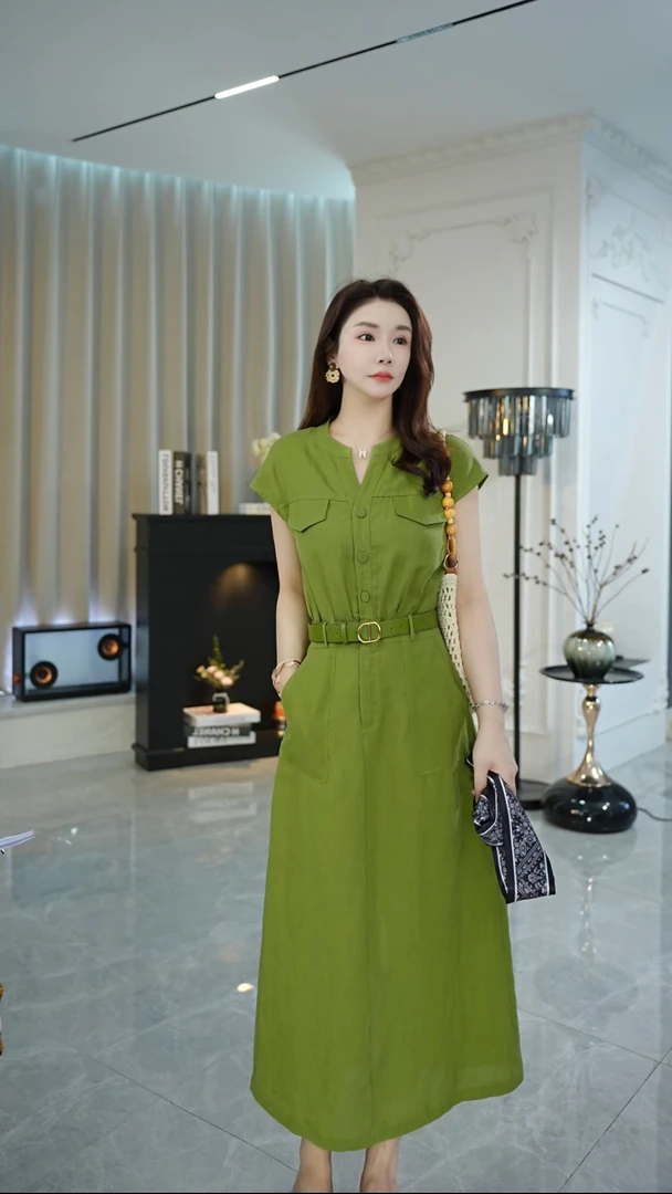 DYT HOME夏季显瘦轻奢气质小飞袖连衣裙时尚法式系带设计师长裙