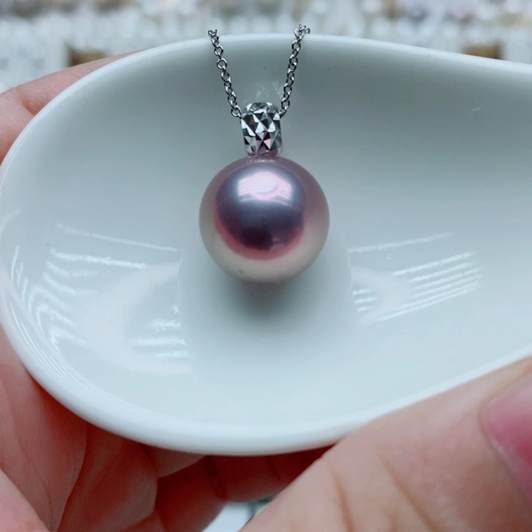 淡水珍珠银S925镶嵌吊坠(赠链)13mm