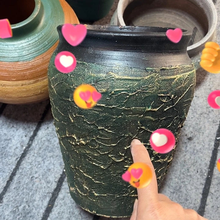 绿金浮雕高23口15带孔