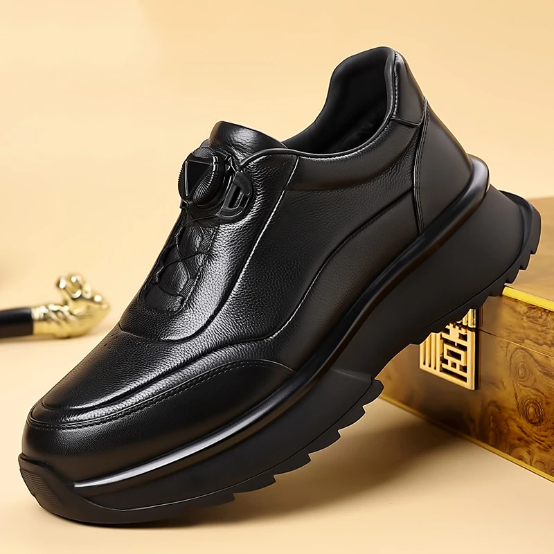 弗·迪梅倫秋冬轻奢百搭胎牛皮商务通勤开车户外厚底增高休闲皮鞋