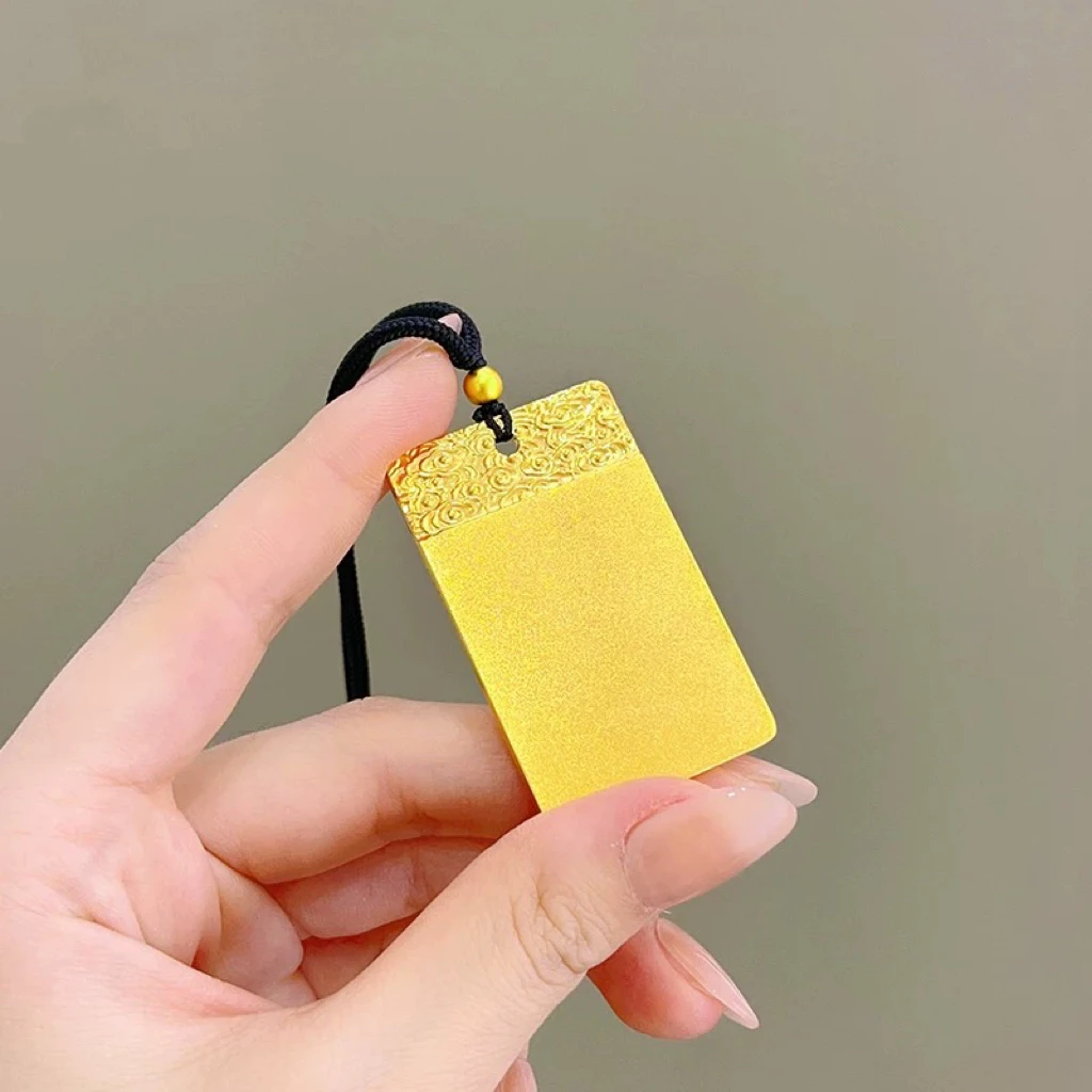 合金布艺项链 合金无事牌吊坠方形项链饰品精工双面雕刻百搭经典