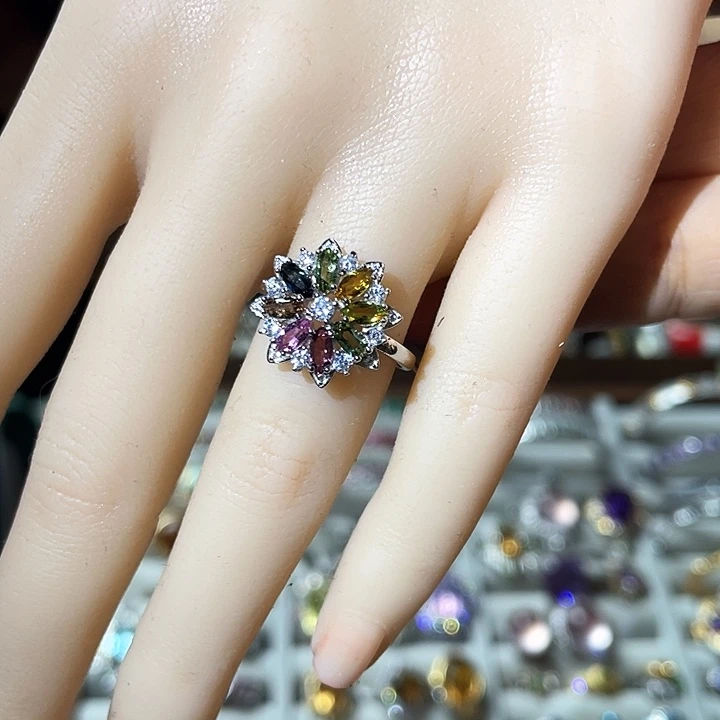 碧玺戒指银S925镶嵌巴西老矿