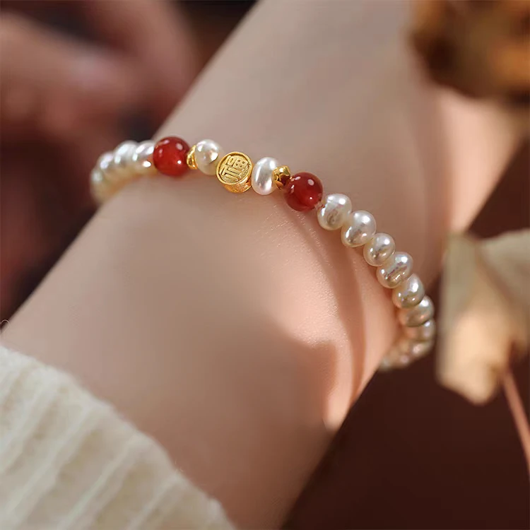 5mm高品质无暇天然淡水珍珠手串女轻奢时尚百搭复古手链精致优雅