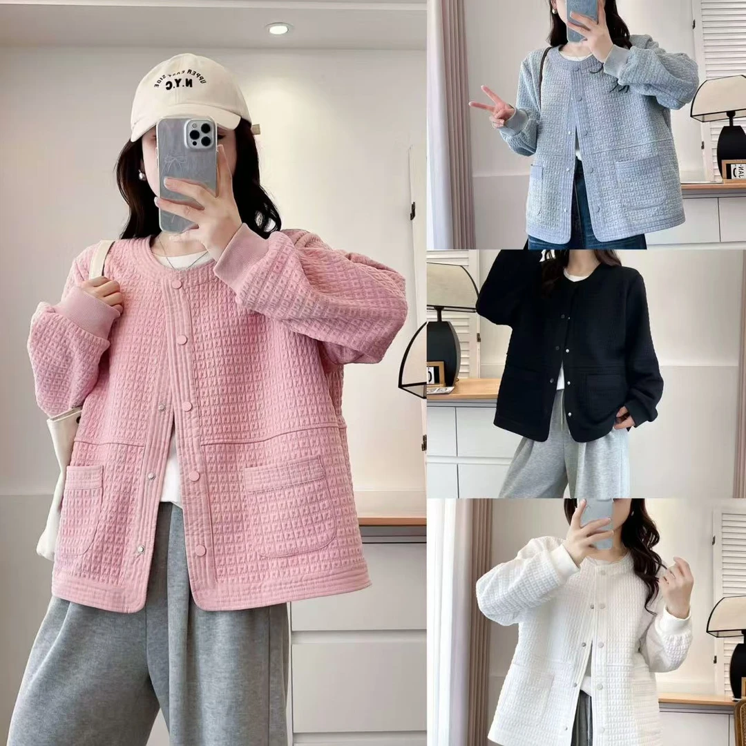 微胖大码春秋休闲外套女胖mm新款百搭时尚拼接宽松小香风上衣