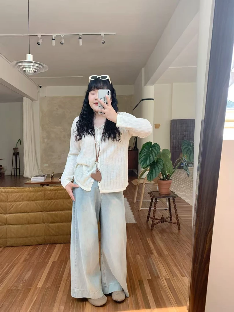 9011大码女装秋季温柔风系带防晒针织外套外搭上衣