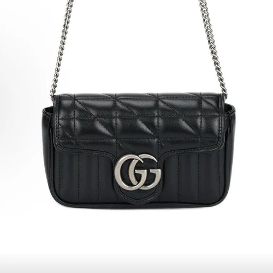 95新 GUCCI/古驰 黑银马蒙mini链条包（有龙虾扣单肩包16523968