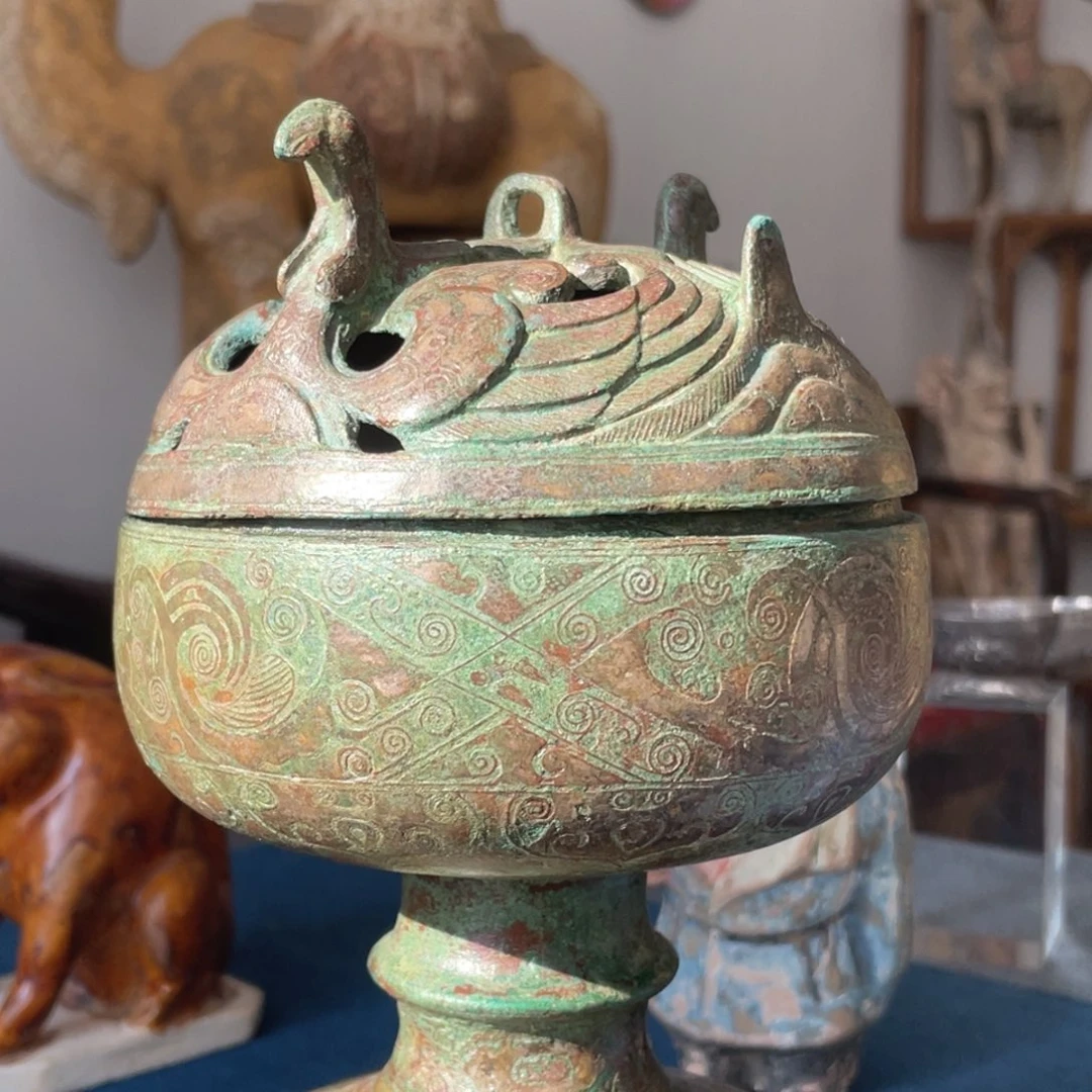 赵***新泥塑汉青铜错银熏炉