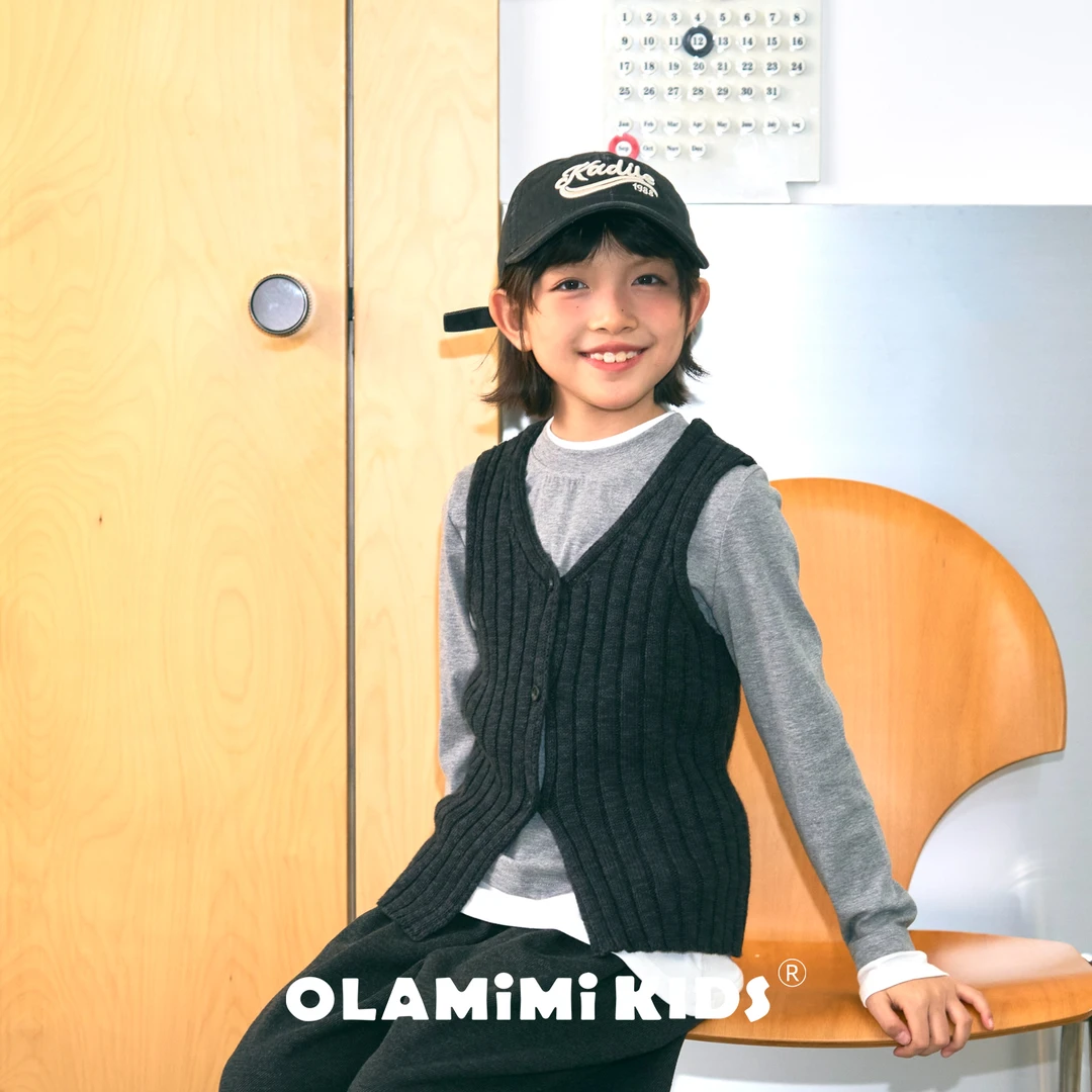 OLAMIMI儿童亲子秋冬经典花黑竖纹针织抗条马甲基础叠穿百搭