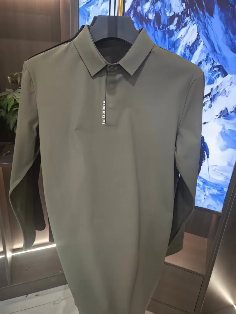 免烫秋季宽松型长袖男纯色Polo衫男士商务衬衫简约