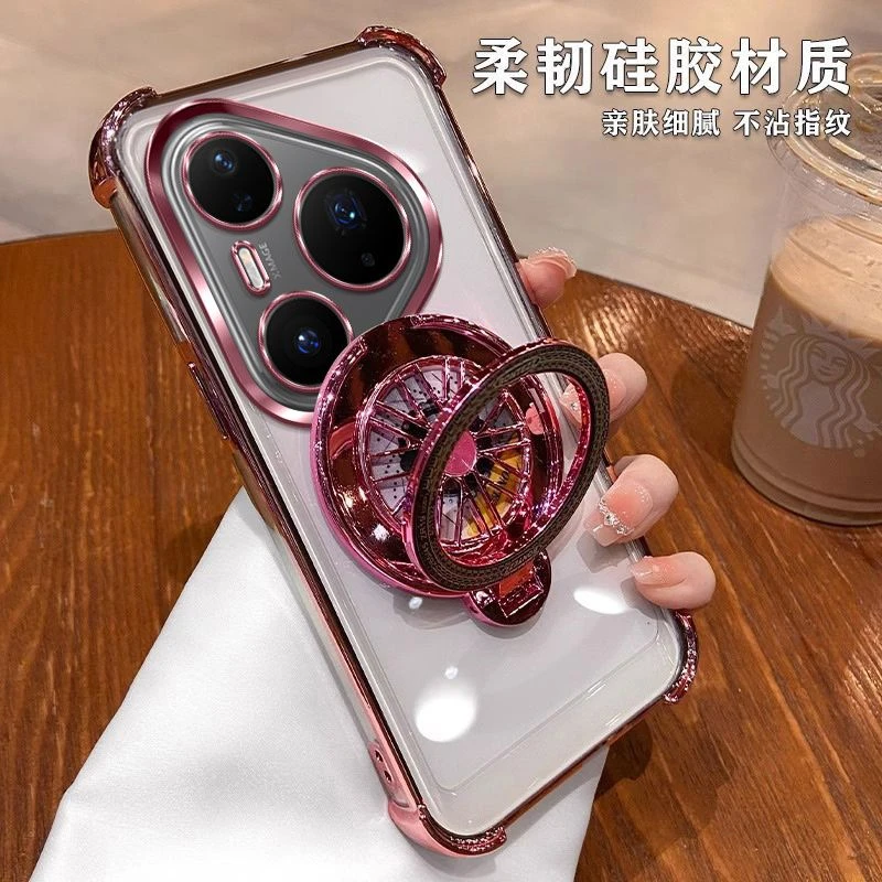 适用华为pura80自带镜头膜手机壳旋转陀螺支架带镜头膜全包防摔壳