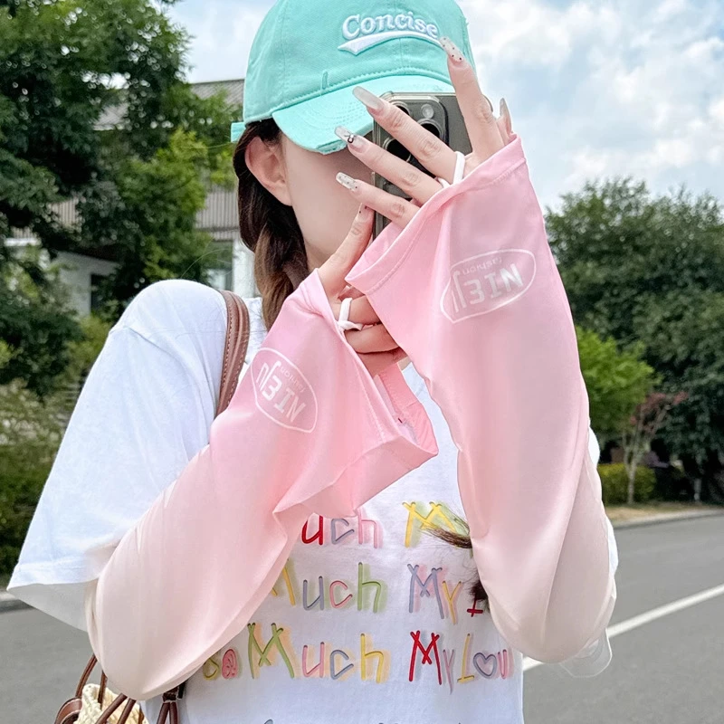 宽松冰袖防晒袖套女夏天手套冰丝防紫外线遮阳开车长款手臂套袖子