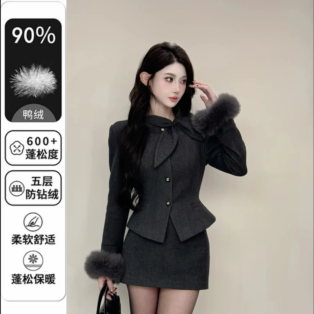 【上衣外套】90白鸭绒富家千金小洋装独特2025冬季新款加绒加厚外套