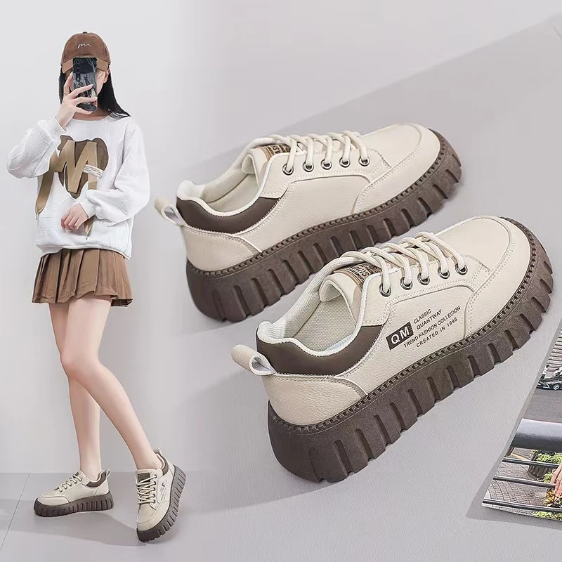 XQ229新款2025秋季增高板鞋松糕底耐磨街拍潮流简约女鞋学生鞋子