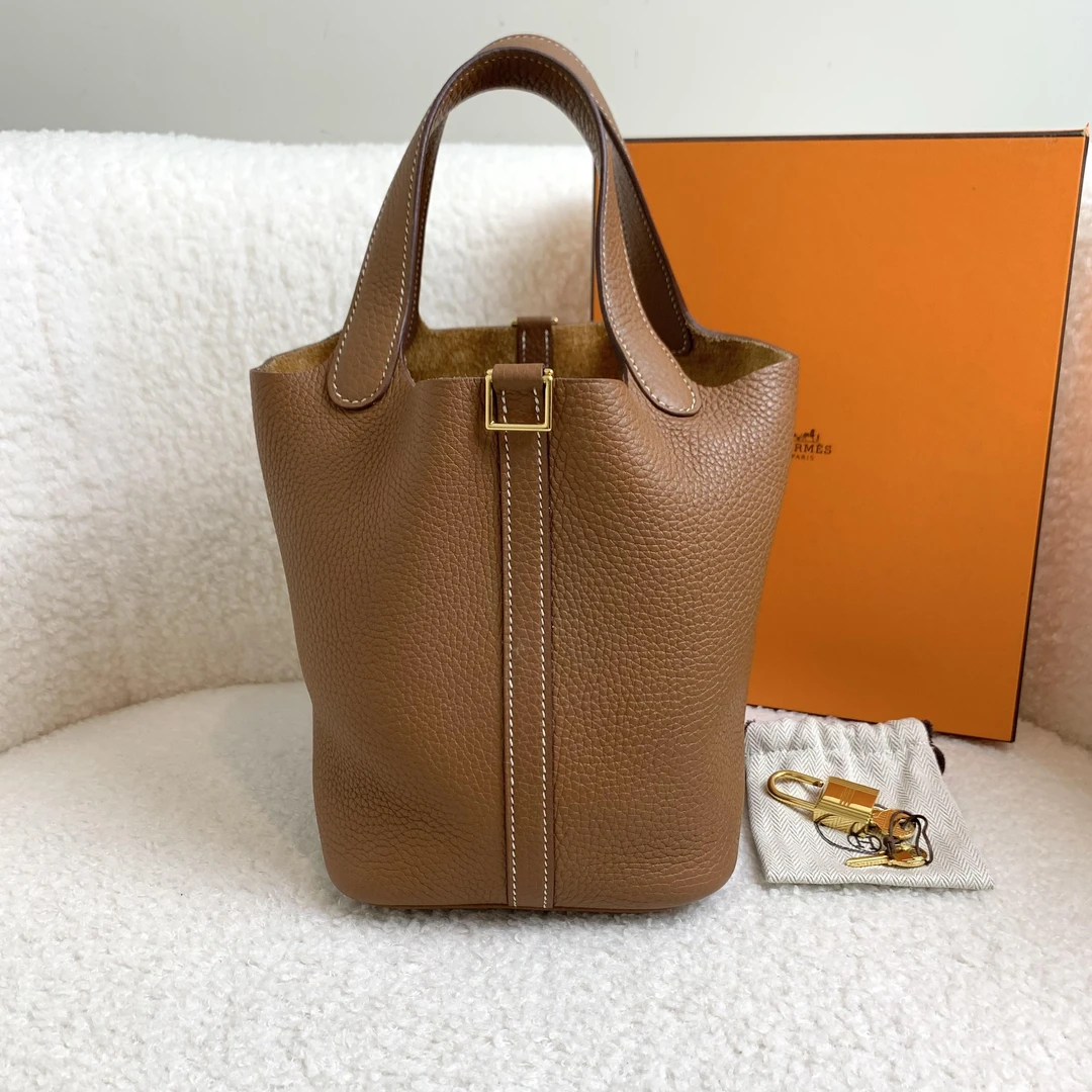 99新 Hermes/爱马仕 壹臻/金棕金扣菜篮子18 Y刻 tc98166286