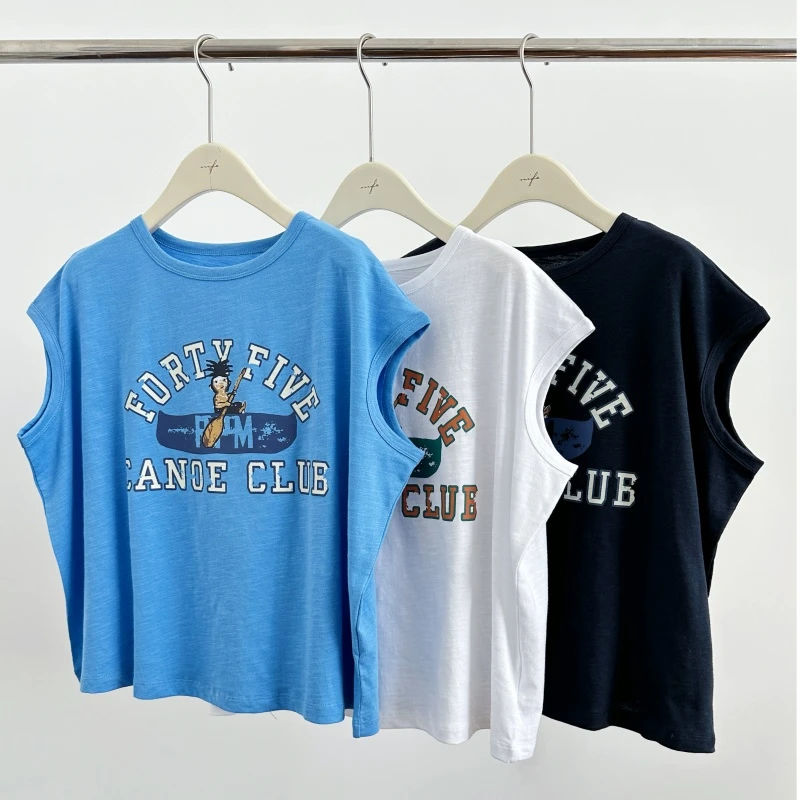 小众设计感卡通划船印花可爱休闲宽松百搭圆领显瘦包肩袖T恤