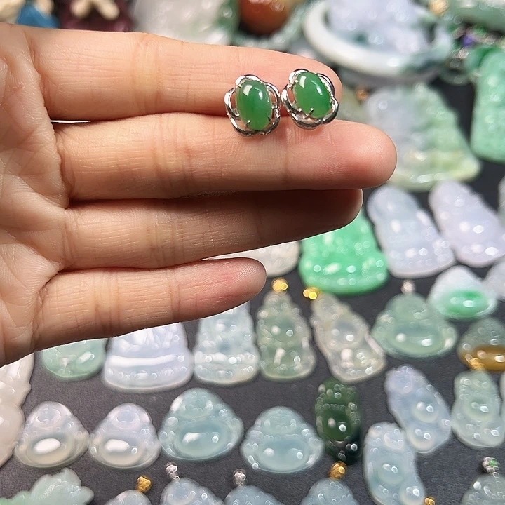 翡翠未镶嵌耳饰耳钉