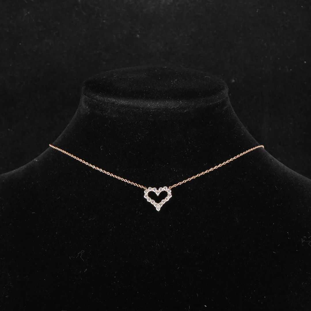 99新 Tiffany & Co./蒂芙尼 【黑黑】钻石 玫瑰金 爱心满钻项链