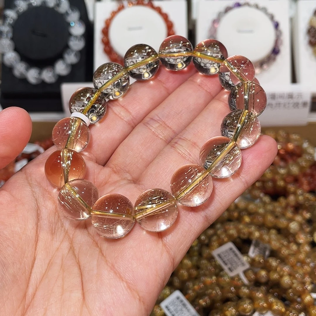 未镶嵌发晶手链毕业晶体闪电发金发晶14.2mm