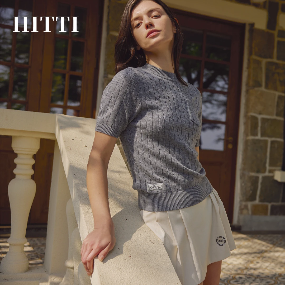 Hitti老钱风短袖毛线针织衫商务编织百搭女士透气运动款