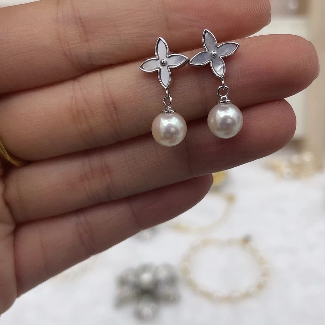 海水珍珠耳饰银S925镶嵌