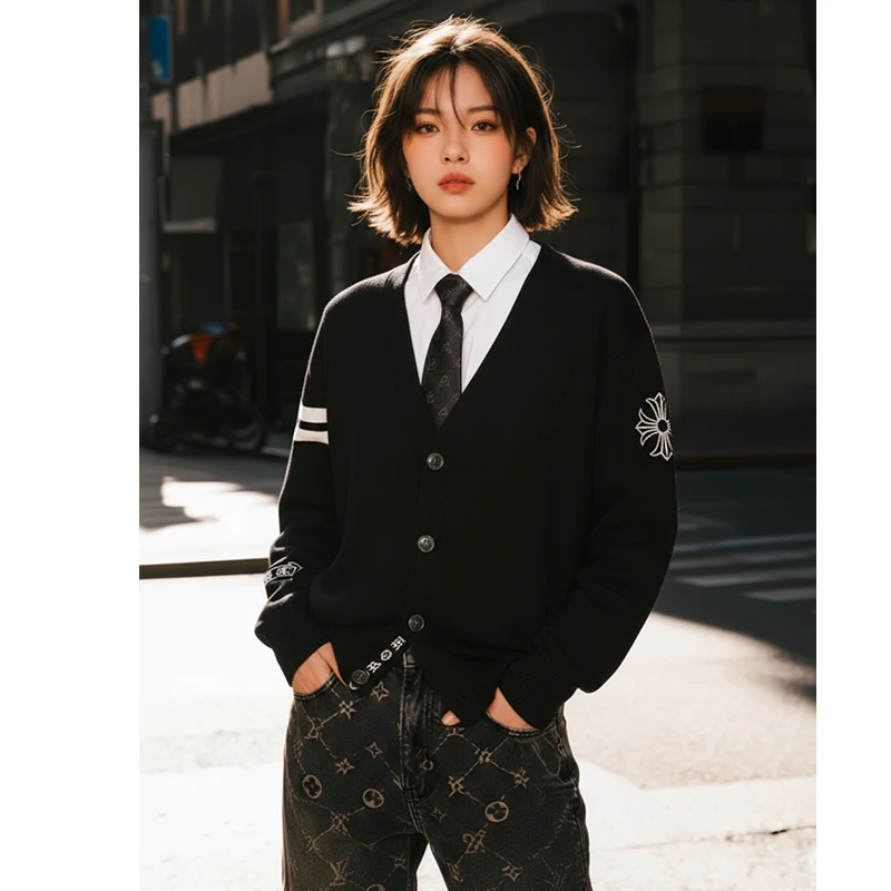 潮牌小众男女同款设计开衫休闲返潮复古设计师提花长袖针织衫开衫