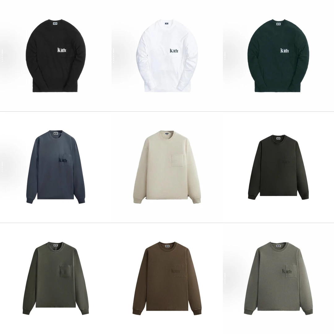 特价Kith LS Quinn tee长袖T恤纯棉植绒logo口袋款带包装吊牌