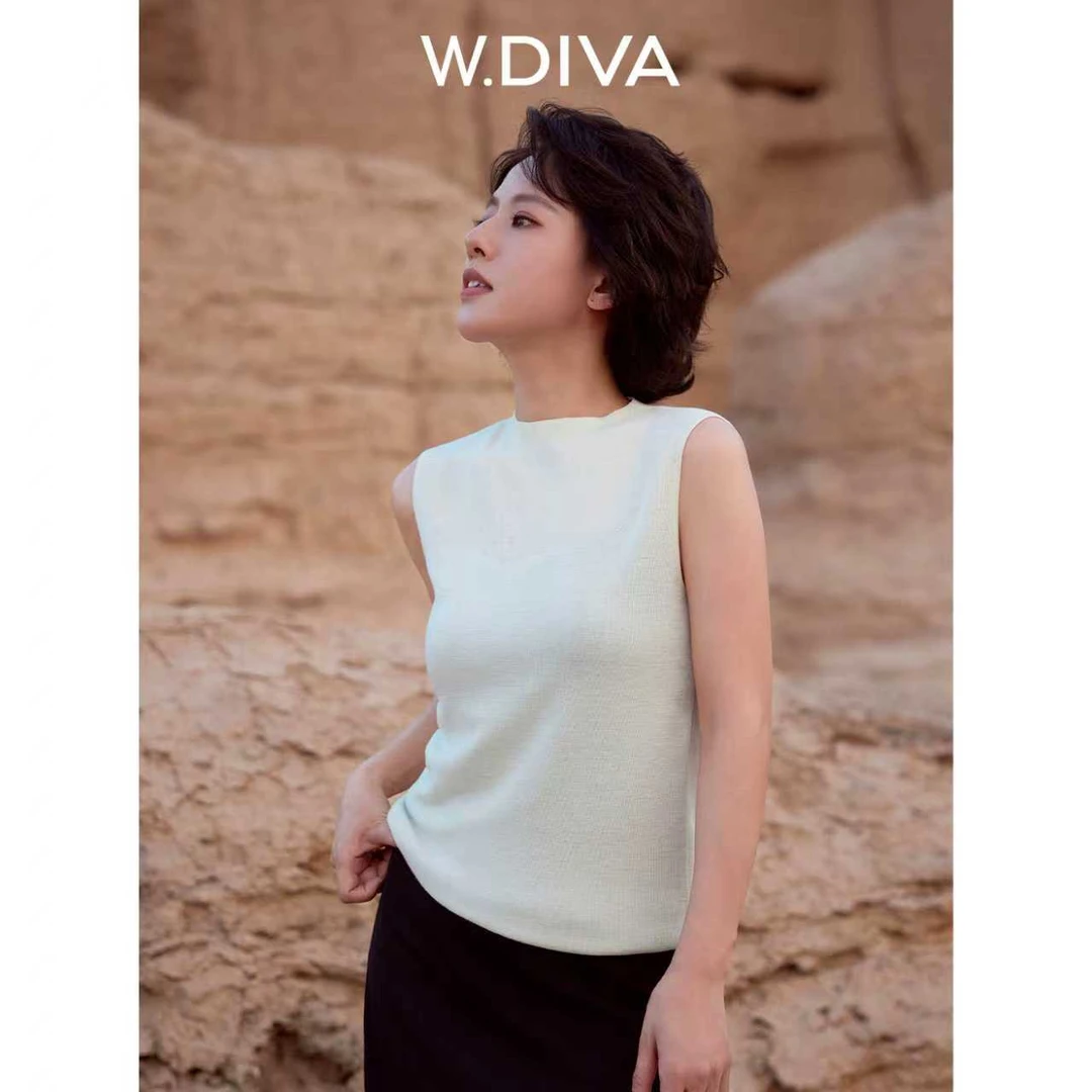 W.Diva【零象限】三醋酸羊毛背心无袖百搭圆领慵懒风女装53Z122639
