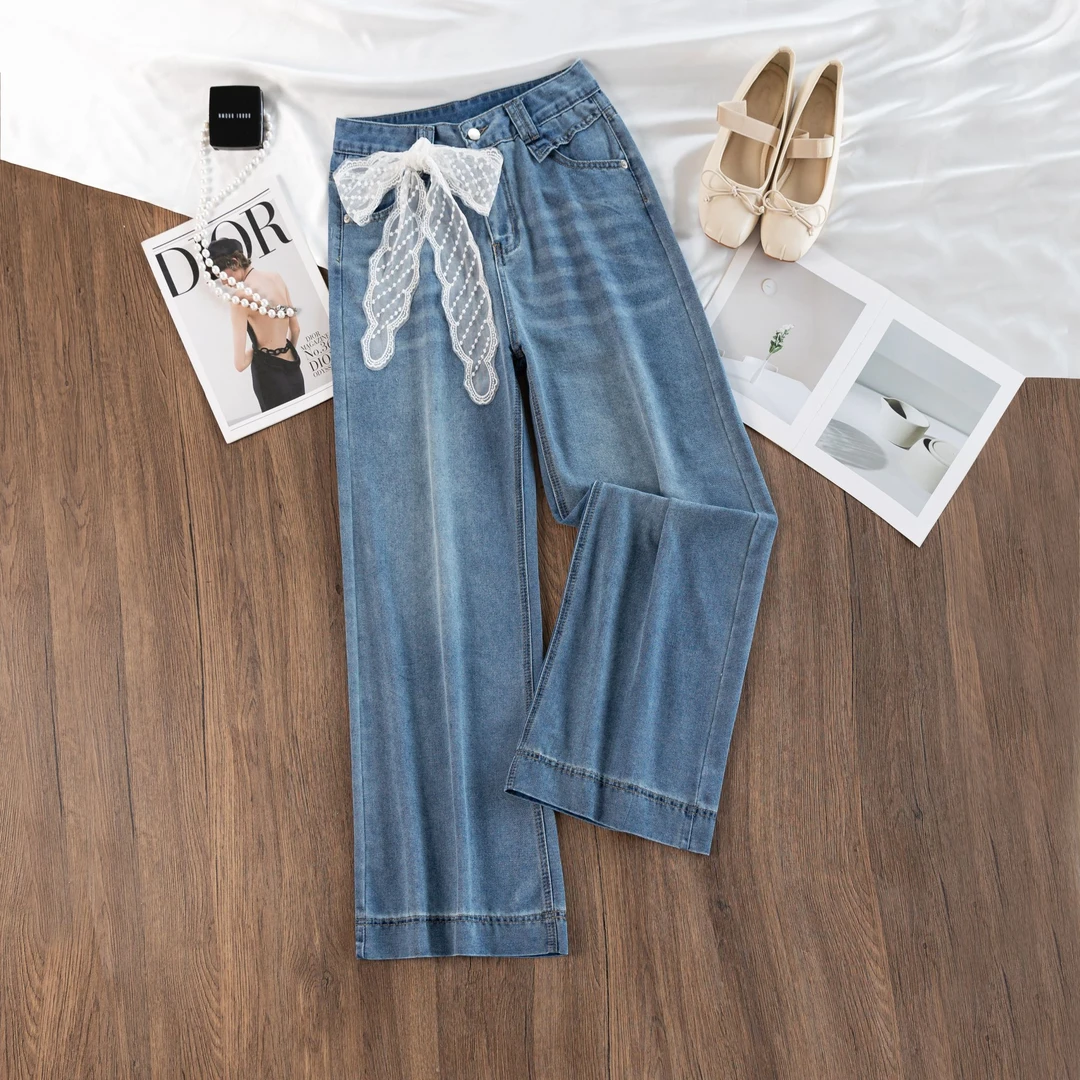 浅蓝高腰直筒微喇牛仔裤女2025莱赛尔天丝夏季薄款显瘦垂感喇叭裤