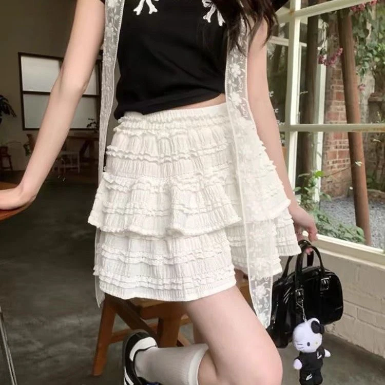甜美芭蕾风蕾丝花边蛋糕半身裙少女蓬蓬短裙设计感裙子夏季白色