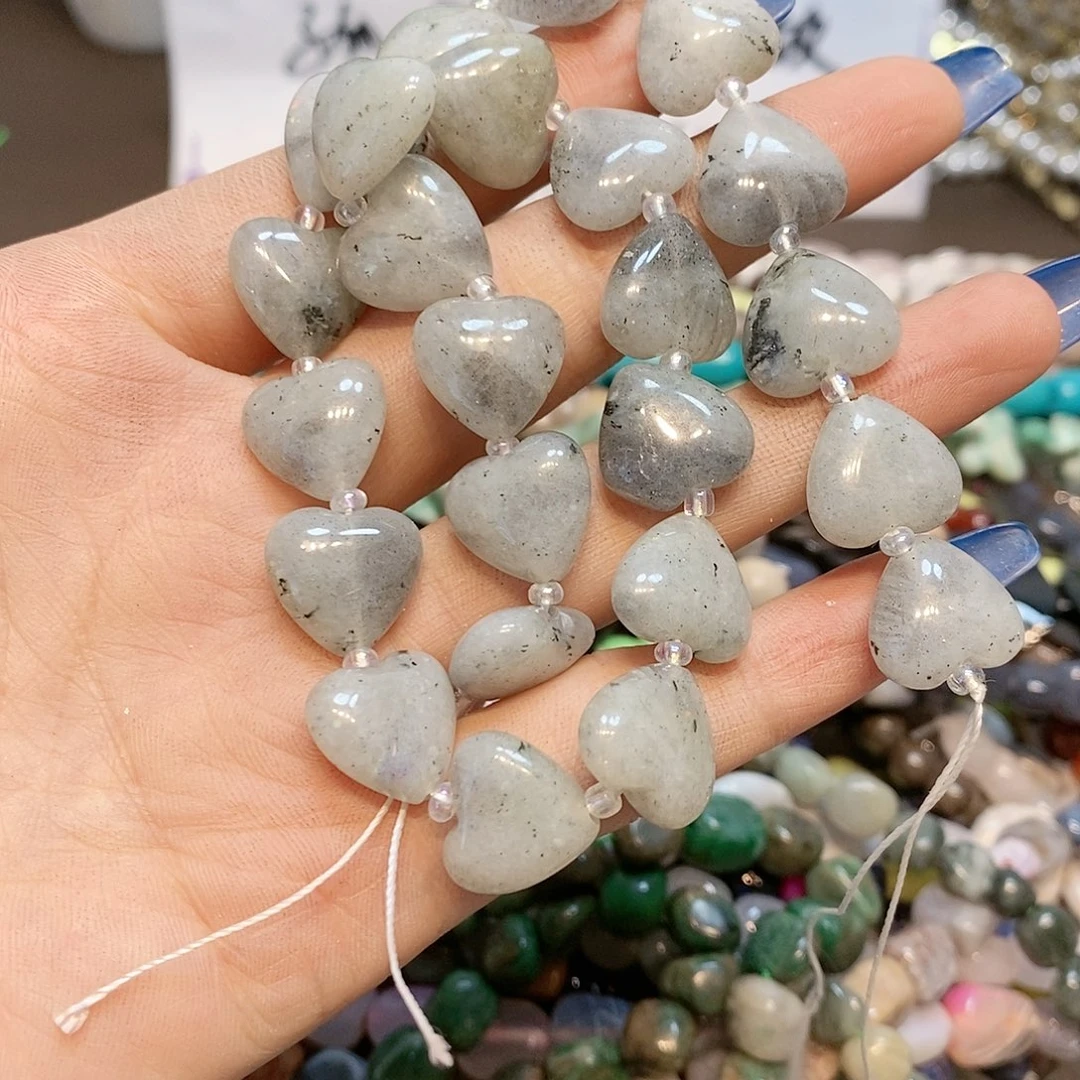 玛瑙/玉髓散珠灰月光爱心一条