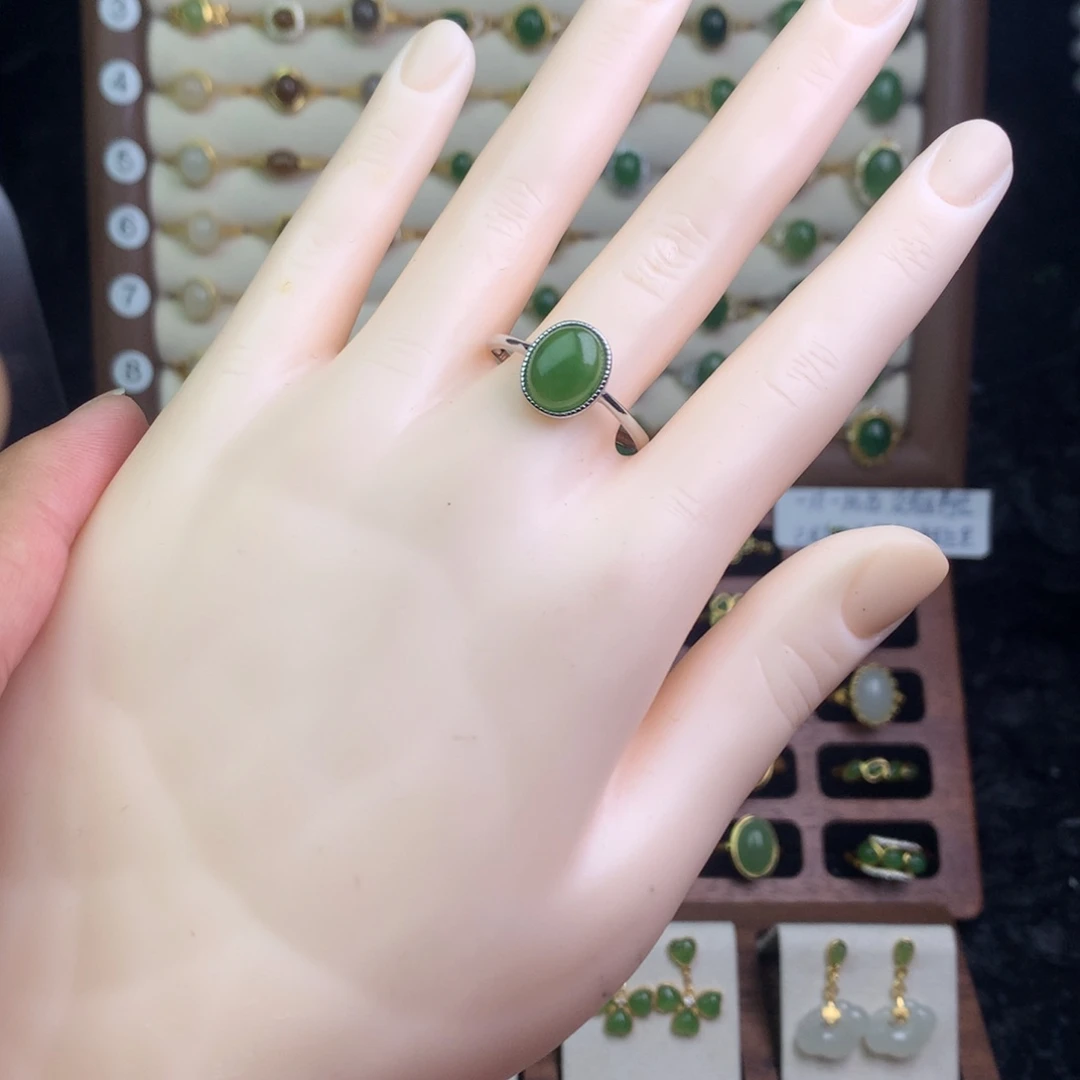 和田玉银S925镶嵌戒指