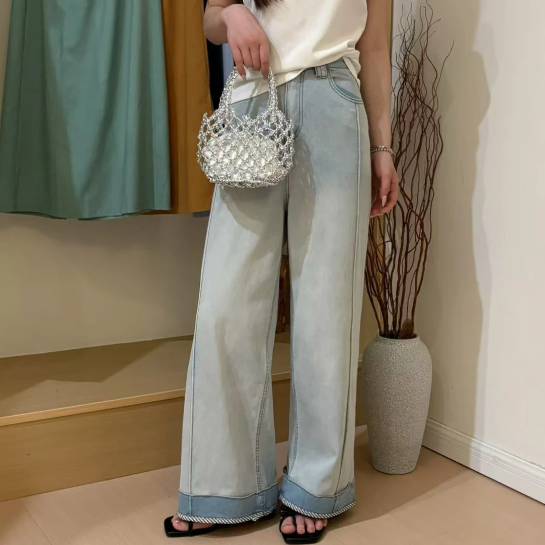 01653 韩系翻边高腰显瘦牛仔裤