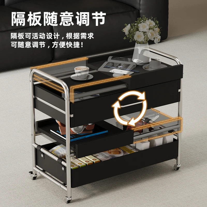 威展实木边几现代简约风家用沙发边几客厅可移动多功能推车小茶几