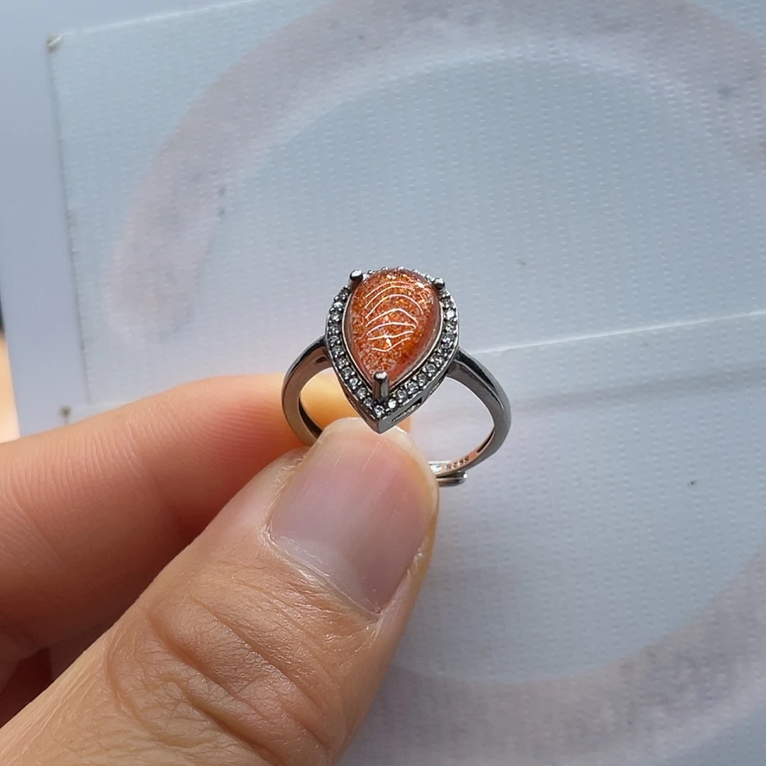 戒指日光石银S925镶嵌定制