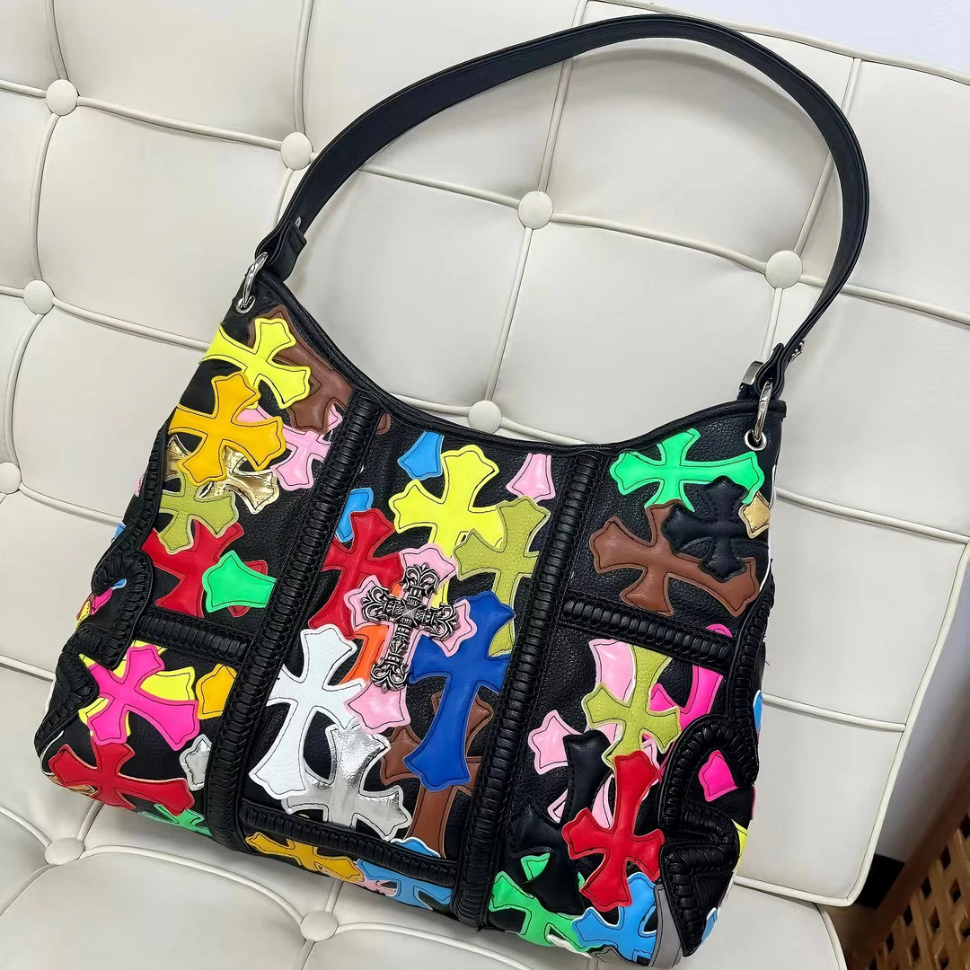 小伊studio克罗双面彩皮托特包十字架手工编织设计感时髦小众单肩